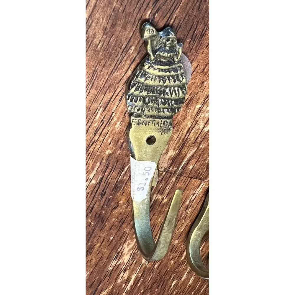 Vintage Brass Wall Hooks With Southern Belle Designs Set Of 3 Made In Canada Rus
